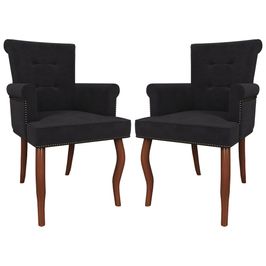 Kit 2 Cadeiras Decorativas Sala De Jantar Belford Madeira Veludo Preto G48 - Gran Belo