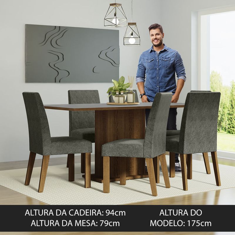 Conjunto Sala de Jantar Mesa Tampo de Madeira 4 Cadeiras  Rustic/Cinza/Silver Livia Madesa - Madesa Móveis