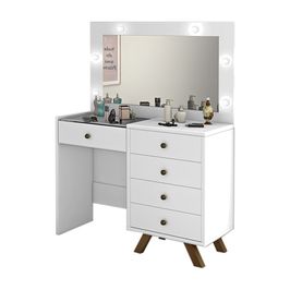 Penteadeira Decorativa 4 Gavetas e Porta Jóias com Tampo de Vidro Diana Branco G37 - Gran Belo