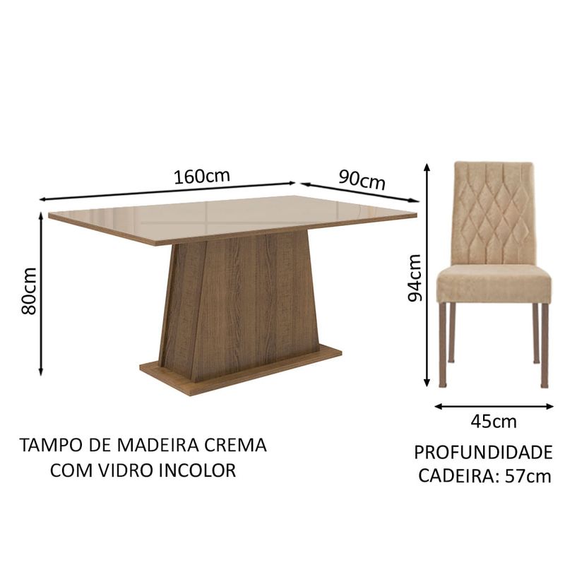 Conjunto Sala de Jantar Mesa Tampo de Vidro 6 Cadeiras Rustic/Branco/Silver  Alexis Madesa - Madesa Móveis