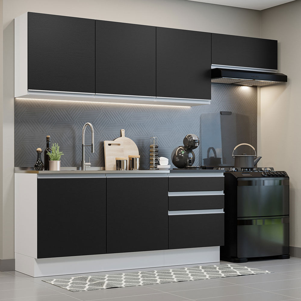 Armário de Cozinha Compacta 100% MDF 190 cm Frentes Branco Brilho Smart  Madesa 01