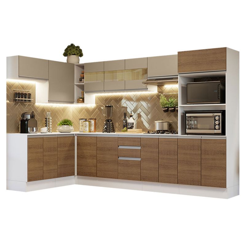 Cozinha Completa 100% MDF Madesa Smart Modulada de Canto - Frentes Branco  Brilho