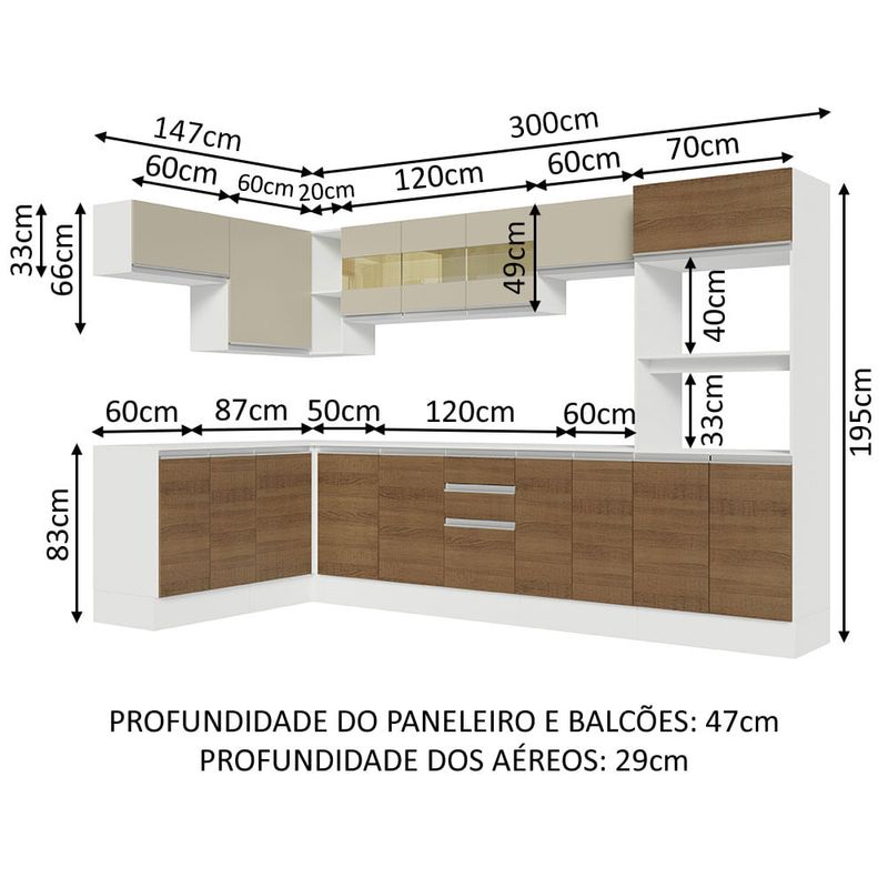 Cozinha Completa 100% Mdf Madesa Smart 300 cm Com Armário, Balcão