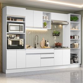 Armário de Cozinha Completa de Canto 329cm Branco Preto Glamy Madesa 02 -  Madesa Móveis