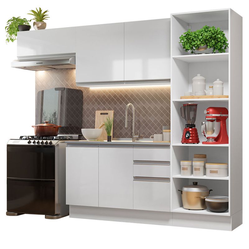 Kit com 2 Balcões de Cozinha Madesa Acordes 100% MDF (Sem Tampo e Pia)  Frentes Branco Brilho