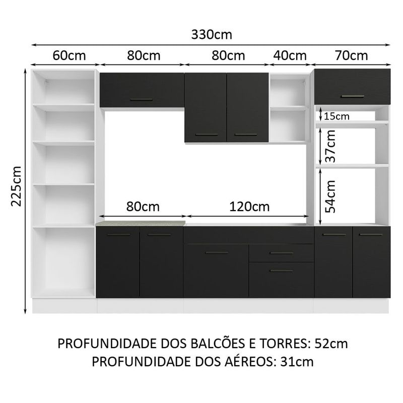 Armário de Cozinha Completa 330cm Branco/Cinza Agata Madesa 02