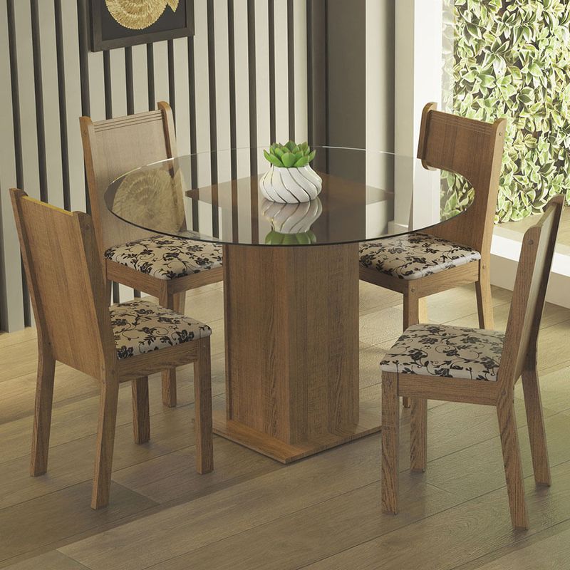 Conjunto de Mesa 10 Cadeiras Tampo MDF e Vidro Assento Estofado