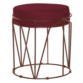 Puff Decorativo Sala de Estar Base Bronze Chloe Suede Bordô G41 - Gran Belo