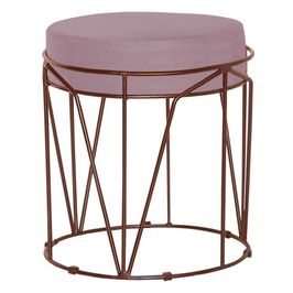 Puff Decorativo Sala de Estar Base Bronze Chloe Veludo Rosê G41 - Gran Belo
