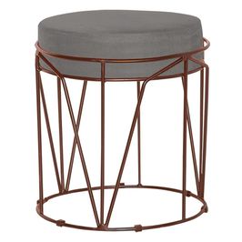 Puff Decorativo Sala de Estar Base Bronze Chloe Veludo Cinza G41 - Gran Belo