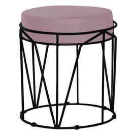 Puff Decorativo Sala de Estar Base Preto Chloe Veludo Rosê G41 - Gran Belo
