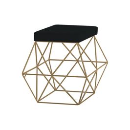 Puff Decorativo Sala de Estar Base Gold Trixie Suede Preto G41 - Gran Belo
