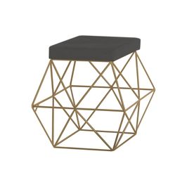 Puff Decorativo Sala de Estar Base Gold Trixie Suede Cinza G41 - Gran Belo