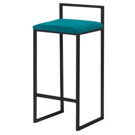 Banqueta Decorativa Jasmine Base Preto Suede Azul Claro G41 - Gran Belo
