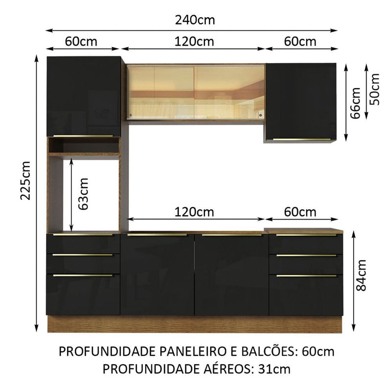 Armário de Cozinha Completa 240cm Rustic Lazio Madesa 02