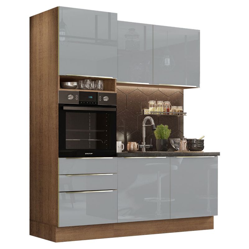 Armário de Cozinha Compacta 200cm Branco/Cinza Lux Madesa 01