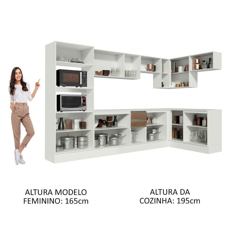 Armário de Cozinha Completa de Canto 100% MDF 448cm Branco/Rustic