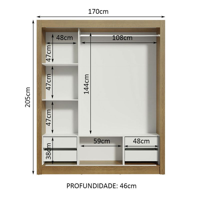 Roupeiro Armário Maximus Quarto Casal 6 Portas 10 Prateleiras 6 Gavetas  Madeira Mdp Buriti