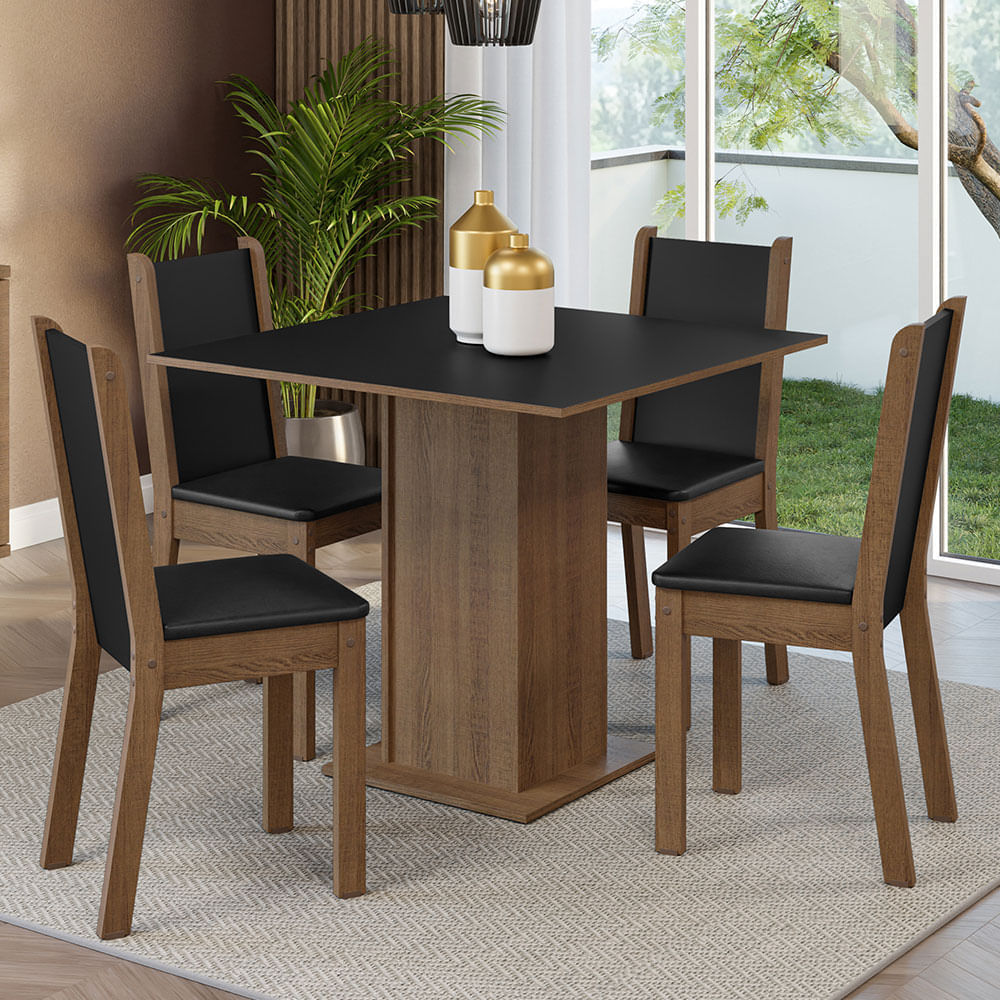 Conjunto mesa de jantar redonda 110cm com 4 cadeiras encosto