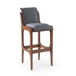 Banqueta Alta Madeira Maciça Pedri Linho Cinza/Imbuia G42 - Gran Belo