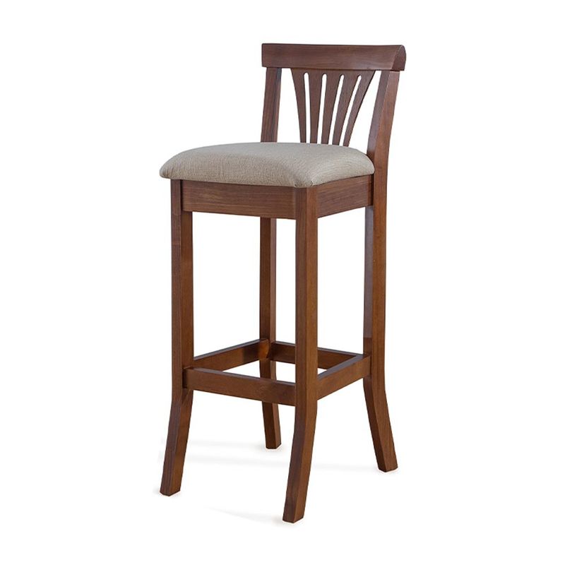 Banqueta Alta Madeira Maciça Pontes Linho Off White/Imbuia G42 - Gran Belo