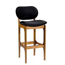 Banqueta Alta Madeira Maciça Soshoku Suede Preto/Imbuia G42 - Gran Belo
