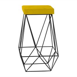 Banqueta Decorativa Kathy Base Preta Suede Amarelo G41 - Gran Belo