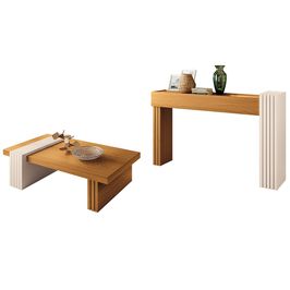 Conjunto Decorativo Aparador e Mesa de Centro Sala de Estar Riad Cinamomo/OffWhite G26 - Gran Belo