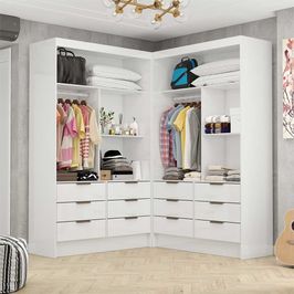 Closet Casal Duplo Sevilha Premium com 12 Gavetas Carioca Móveis Branco