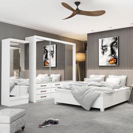 Quarto Completo Casal Anjos Premium Sapateira 2 Portas Premium e Cama Carioca Móveis Branco