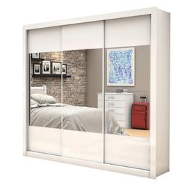 Guarda Roupa Casal Califórnia 3 Portas e 4 Gavetas com Espelho Carioca Móveis Branco
