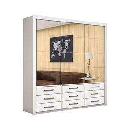 Guarda Roupa Casal Anjos Premium 3 Portas 9 Gavetas Carioca Móveis Branco