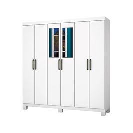 Guarda Roupa R22 6 Portas 2 Gavetas Com Espelho e Pés Carioca Móveis Branco