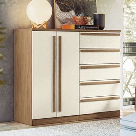 Cômoda 2 Portas 5 Gavetas Málaga Gold Santos Andirá | Jatoba/Areia (S/V)