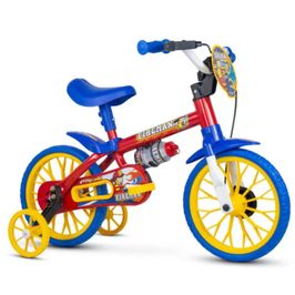 Bicicleta Infantil Aro 12 Fireman Nathor Com garrafinha | Vermelho/Amarelo/Azul (S/V)