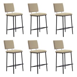 Kit 6 Banquetas Fixa Decorativa Base de Aço Marcius Linho Bege G17 - Gran Belo