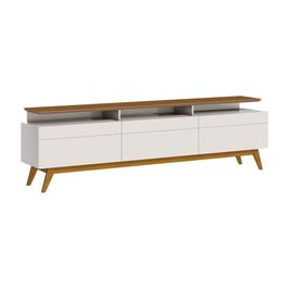 Rack Bancada 3 Gavetas com Nicho 218cm Amy Off White/Freijó G29 - Gran Belo