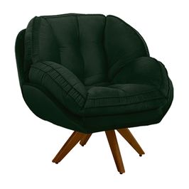 Poltrona Decorativa Base em Madeira Giratória Giroud Veludo Verde G33 - Gran Belo