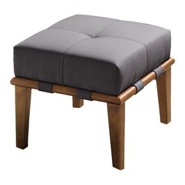 Puff Decorativo 45cm Martínez Linho Pés Madeira Cinza/Natural G62 - Gran Belo