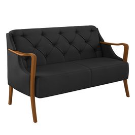 Poltrona Namoradeira Decorativa 2 Lugares Braços em Madeira Hand PU Preto G45 - Gran Belo