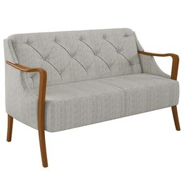 Poltrona Namoradeira Decorativa 2 Lugares Braços em Madeira Hand Linho Cru G45 - Gran Belo