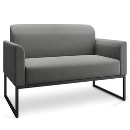 Poltrona Namoradeira Decorativa Isabella Base Industrial Linho Grafite/Preto G19 - Gran Belo