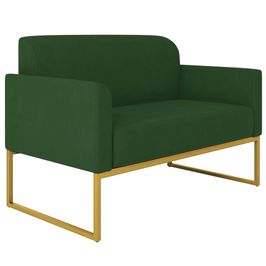 Poltrona Namoradeira Decorativa Isabella Base Industrial Suede Verde/Dourado G19 - Gran Belo