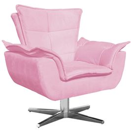 Poltrona Decorativa Base Giratória Cromada Charger Suede Rosa G19 - Gran Belo