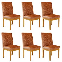 Kit 6 Cadeiras de Sala de Jantar Estofadas Gomes Madeira Maciça PU Marrom G78 - Gran Belo