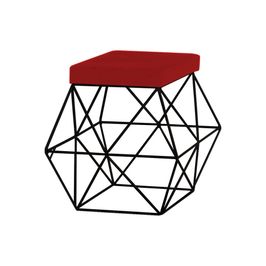 Puff Decorativo Sala de Estar Base Preto Trixie Veludo Vermelho G41 - Gran Belo