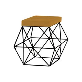 Puff Decorativo Sala de Estar Base Preto Trixie Suede Mostarda G41 - Gran Belo