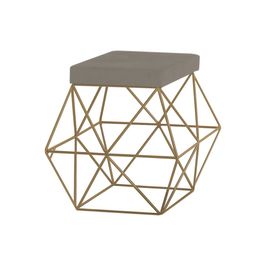 Puff Decorativo Sala de Estar Base Gold Trixie Veludo Cinza G41 - Gran Belo