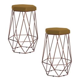 Kit 2 Banqueta Decorativa Rubel Base Bronze Suede Mostarda G41 - Gran Belo
