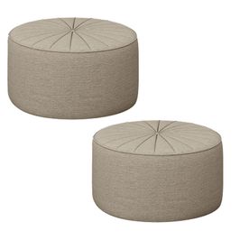 Kit 2 Puffs Decorativos Sala De Estar Round Linho Bege G45 - Gran Belo